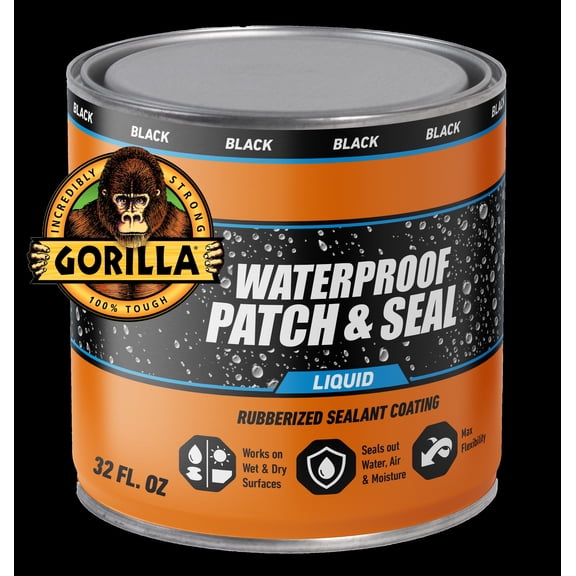 Gorilla Waterproof Patch & Seal Liquid Rubber, Black Sealant, 32 Ounce