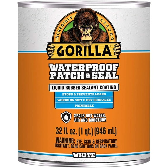 Gorilla Waterproof Patch & Seal Liquid, Rubberized Coating, White Industrial Sealant, 32 oz