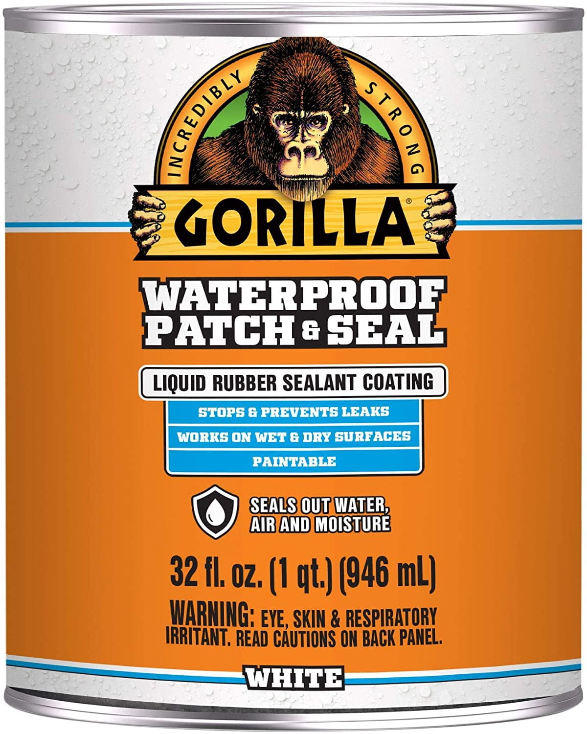 Gorilla Waterproof Patch & Seal Liquid, Rubberized Coating, White Industrial Sealant, 32 oz