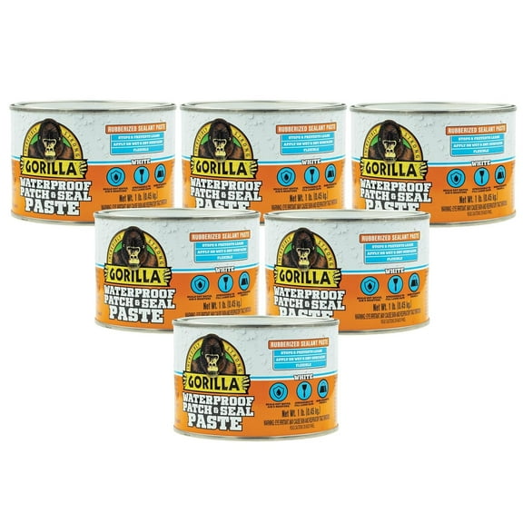 Gorilla Waterproof Patch & Seal Rubberized Sealant Paste, White, 1lb Can Bulk Pack of 6