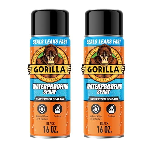 Gorilla Waterproof Patch & Seal Rubberized Sealant Spray, Black, 16 Ounce (Pack of 2) - Seals Out Water, Air, and Moisture