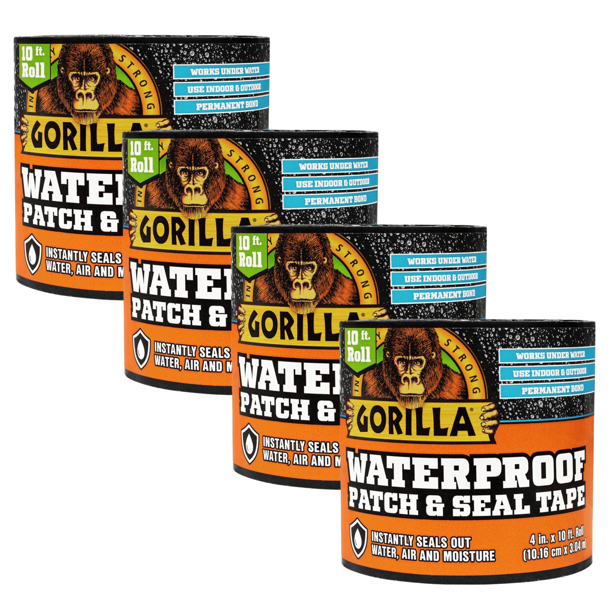 Gorilla Waterproof Patch & Seal Tape: 4 in. x 10 ft. (Black) [4-pack]