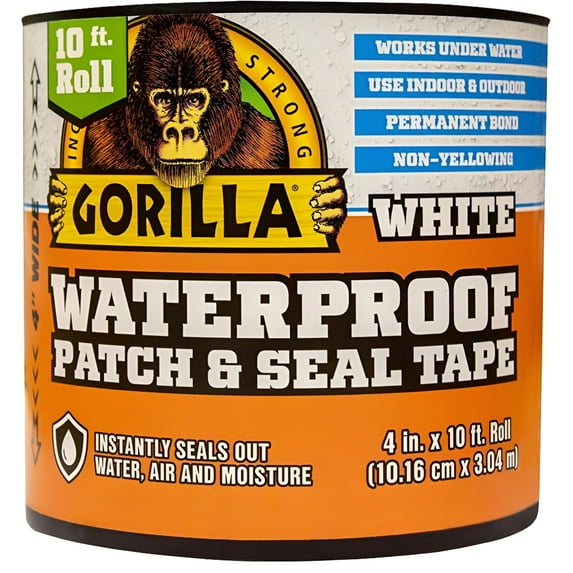 Gorilla Waterproof Patch & Seal Tape, 4" x 10', White