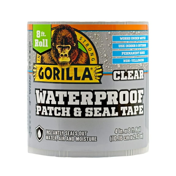 Gorilla Waterproof Patch & Seal Tape, 4" x 8', Clear, Pack of 1