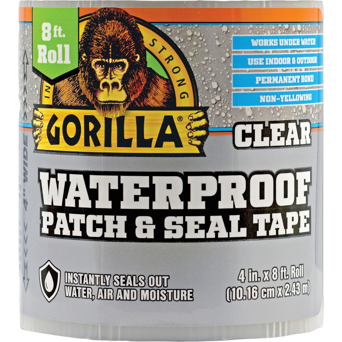 Gorilla Waterproof Patch & Seal Tape, 4" x 8', Clear, Pack of 2 — Residential Use, Standard Application