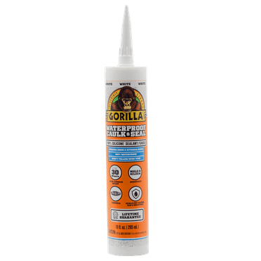 Gorilla Waterproof Caulk & Seal Silicone Sealant, 10oz Cartridge - White Caulking Sealant for Kitchen, Window, Bath, Marine, Door and More
