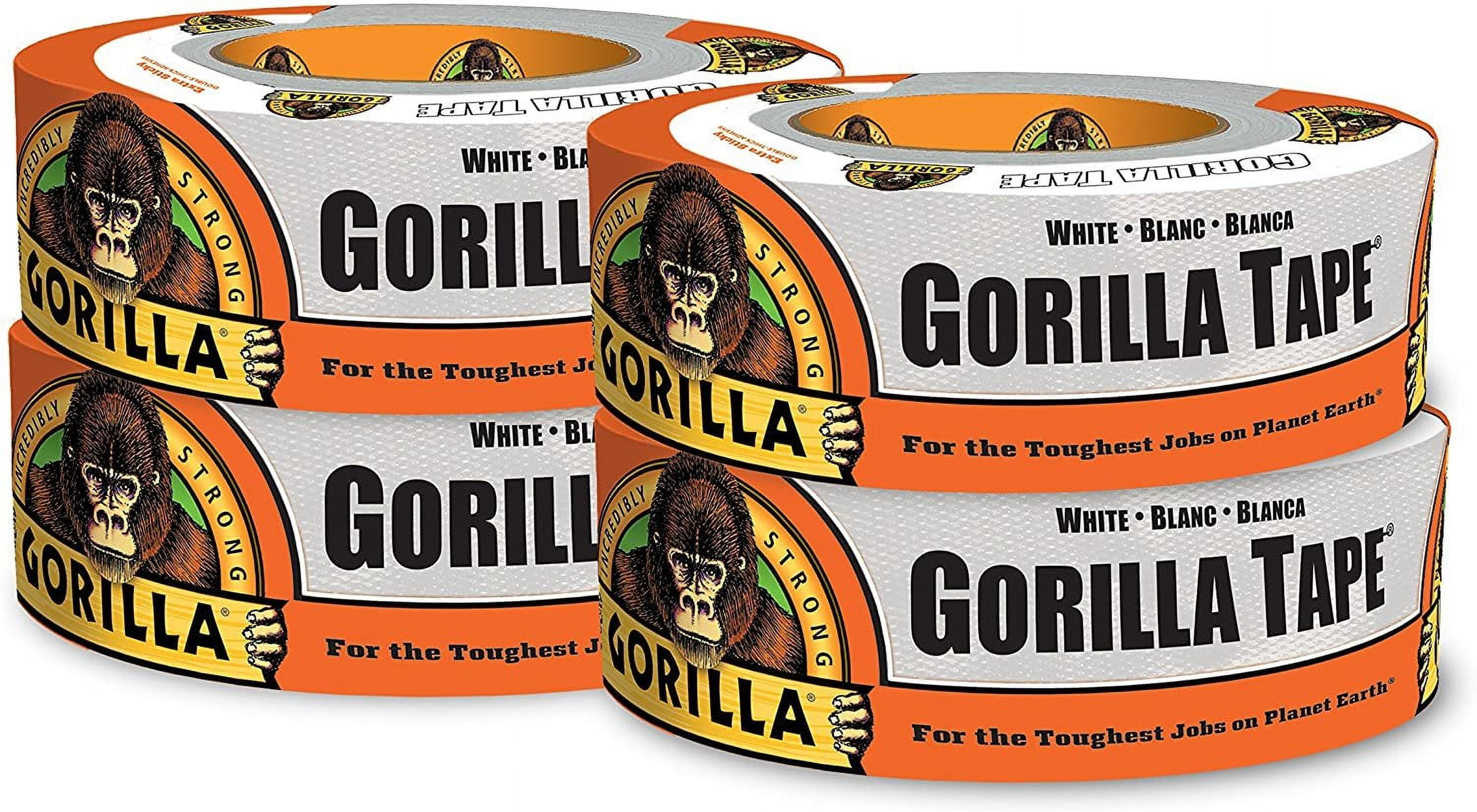 Gorilla Glue Gorilla White Duct Tape, 1.88" x 30 yd, White, Pack of 4 — Residential Use, Standard Application