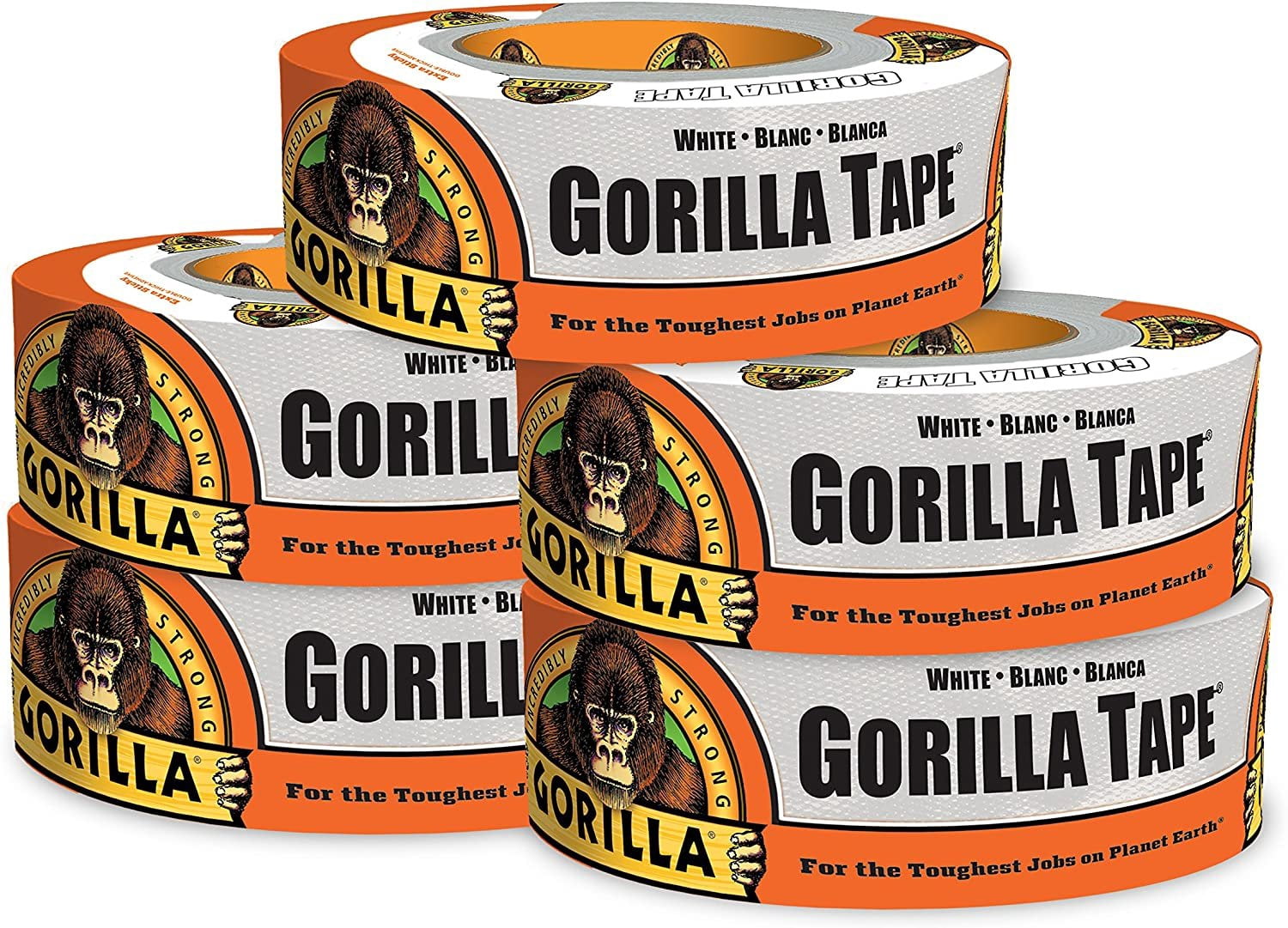 Gorilla White Duct Tape, 1.88" x 30 yd, White, Pack of 5