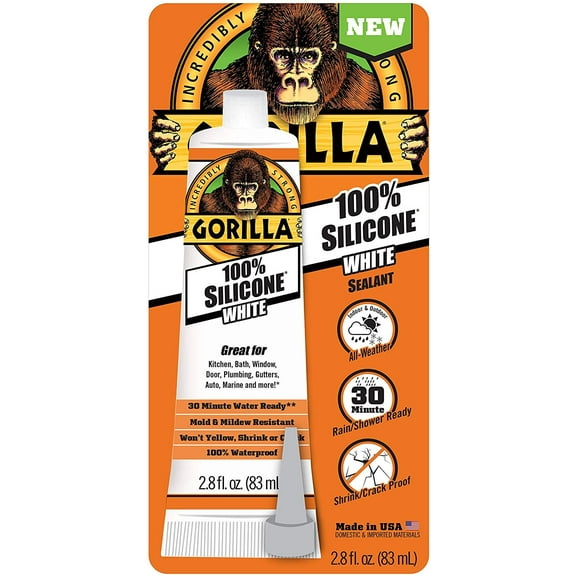 Gorilla Glue All Purpose Silicone Sealant - Waterproof - 1-Pack, 2.8 Oz, White Tube