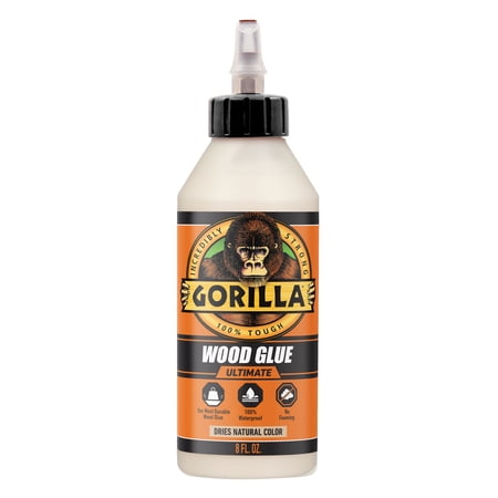 Gorilla Ultimate Waterproof Wood Glue, 8 Oz, Natural Wood Color, Fast Dry Time for Indoor & Outdoor Use