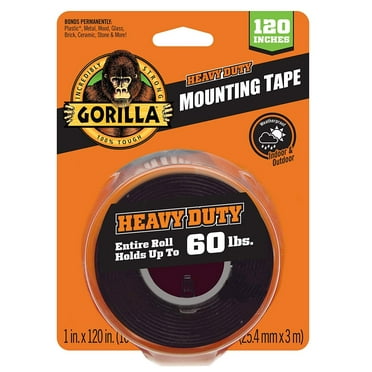 Gorilla Heavy Duty Double Sided Mounting Tape, Black Tape, 1" x 120"