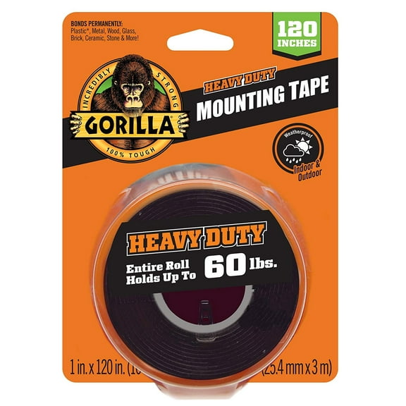 Gorilla Heavy Duty Double Sided Mounting Tape, Black Tape, 1" x 120"