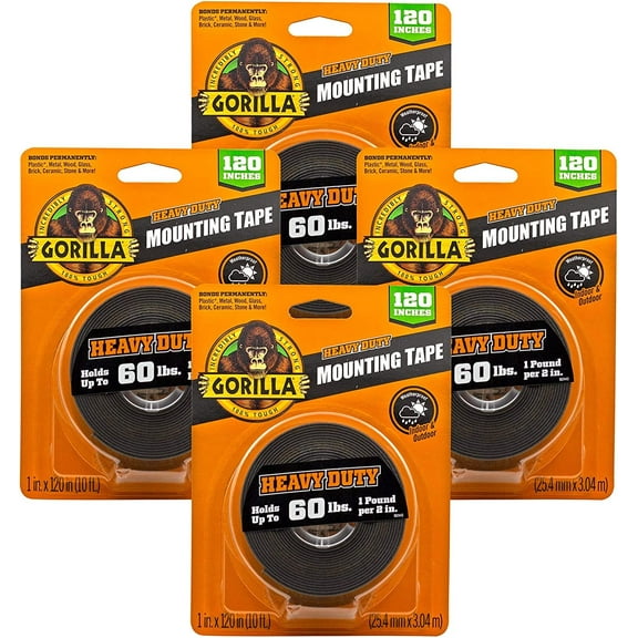 Gorilla XL Mounting Tape, 4-Pack, Black, 4 Pack