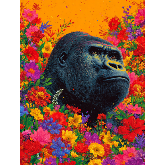 Gorilla in Florals Canvas Print, Wildlife Wall Art for Living Room Bedroom Office Hotel Cafe Apartment Home Decor