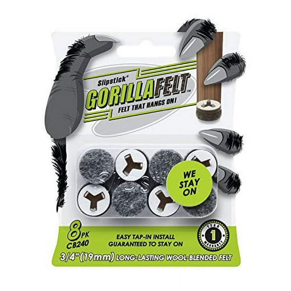 GorillaFelt CB240 Chair Leg Floor Protectors/Felt Glides (Set of 8) Tap On Felt Furniture Pads Guaranteed to Stay On, 3/4 Inch Round Sliders