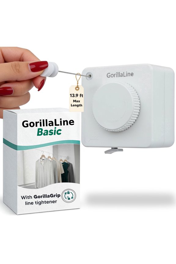 Basic - Retractable Clothesline Indoor Outdoor Clothes Line - Heavy Duty Clothes Drying Laundry Line - Wall Mounted Drying Rack - Air Dry Clothing - Tighten with GorillaGrip