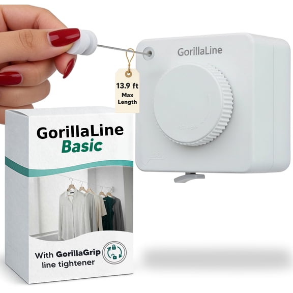 GorillaLine Basic - Retractable Clothesline Indoor Outdoor Clothes Line - Heavy Duty Clothes Drying Laundry Line - Wall Mounted Drying Rack - Air Dry Clothing - Tighten with GorillaGrip