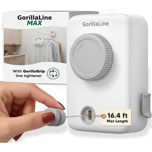 GorillaLine Retractable Clothesline - Expandable Rope for Bathroom & Laundry - Heavy Duty Wall-Mounted Drying Rack