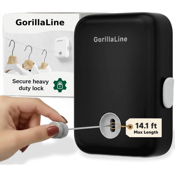GorillaLine - Retractable Clothesline Indoor Outdoor Clothes Line - Heavy Duty Clothes Drying Laundry Line - Wall Mounted Drying Rack - Air Dry Clothing