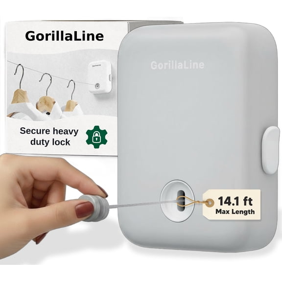 GorillaLine - Retractable Clothesline Indoor Outdoor Clothes Line - Heavy Duty Clothes Drying Laundry Line - Wall Mounted Drying Rack - Air Dry Clothing