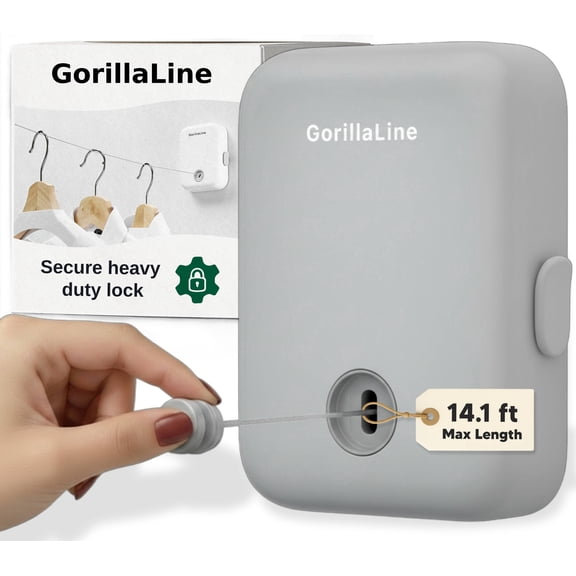 GorillaLine - Retractable Clothesline Indoor Outdoor Clothes Line - Heavy Duty Clothes Drying Laundry Line - Wall Mounted Drying Rack - Air Dry Clothing