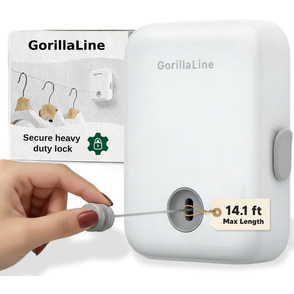 GorillaLine - Retractable Clothesline Indoor Outdoor Clothes Line | Heavy Duty Clothes Drying Laundry Line | Wall Mounted Drying Rack Clothing Line