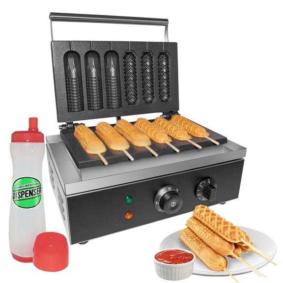 GorillaRock Corndog Waffle Maker | Nonstick Coating | 110V | 6 Pcs (3+3 Pcs)