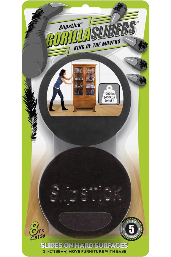 GorillaSliders 3-1/2 Inch Round Felt Furniture Sliders for Hardwood Floors (8 Pack) Premium Reusable Furniture Movers for Sliding on Hard Surfaces, Heavy Duty Felt & Rubber Foam, CB136