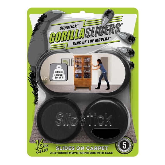 GorillaSliders Premium Furniture Sliders for Carpet & Rugs (16 Pieces) Reusable 2-1/4 Inch Round Furniture Movers for Sliding Furniture Easily, Plastic Slider Feet Coasters, CB130