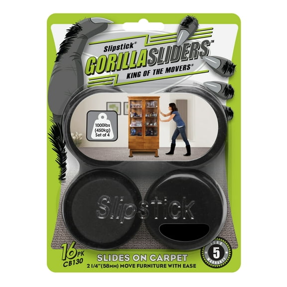 GorillaSliders Premium Furniture Sliders for Carpet & Rugs (16 Pieces) Reusable 2-1/4 Inch Round Furniture Movers for Sliding Furniture Easily, Plastic Slider Feet Coasters, CB130