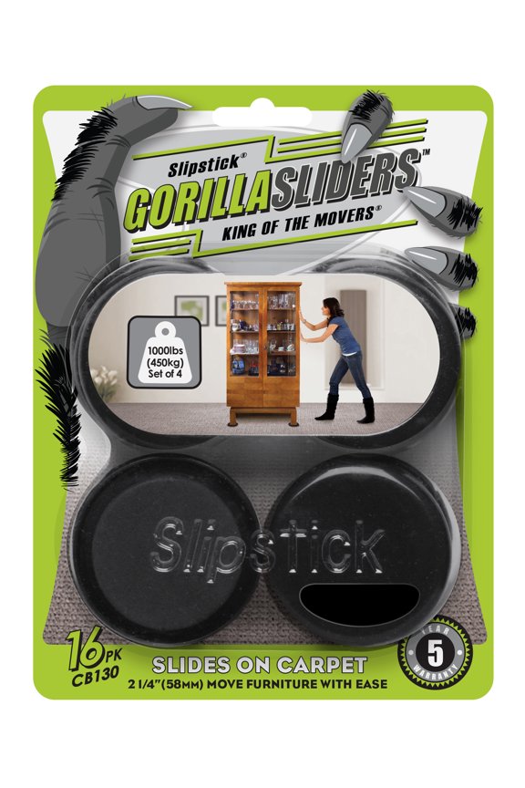 GorillaSliders Premium Furniture Sliders for Carpet & Rugs (16 Pieces) Reusable 2-1/4 Inch Round Furniture Movers for Sliding Furniture Easily, Plastic Slider Feet Coasters, CB130