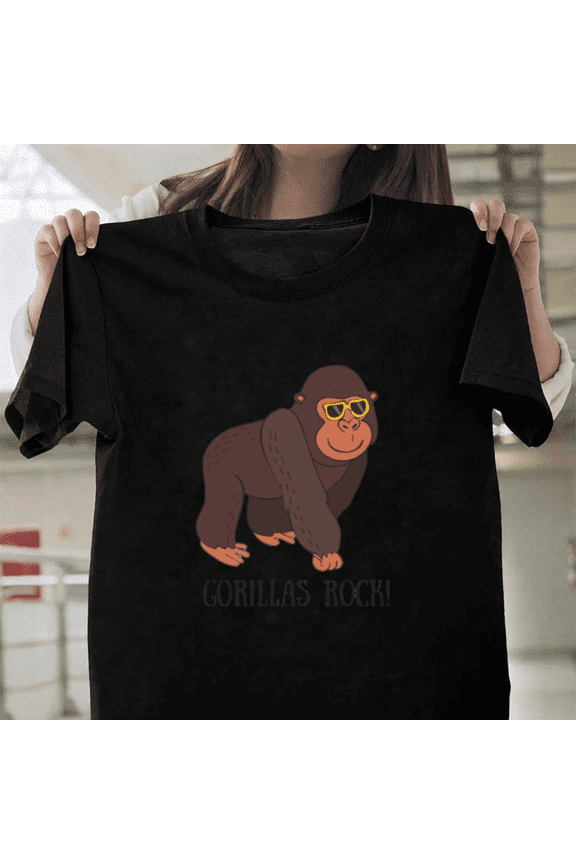 Gorillas Rock Funny Cute Gorilla Love Primate Ape Animal Humor Graphic Design Unisex T-Shirt, up to size 3XL.