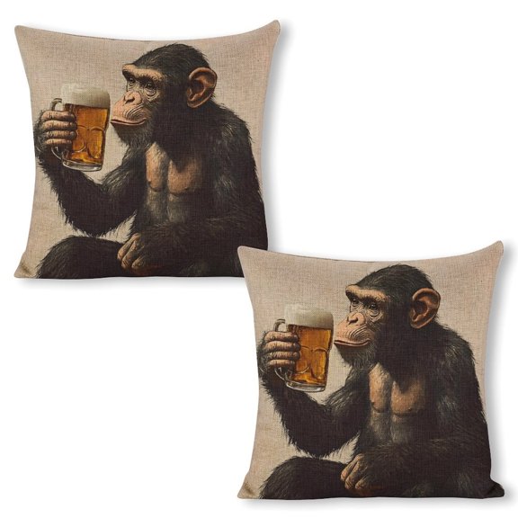 Gorillas drink beer Linen toss pillowcase decoration pillowcase gifting preferred 18x18 inch cushion cover 2 sets sofa pillowcase sofa bedroom living room car