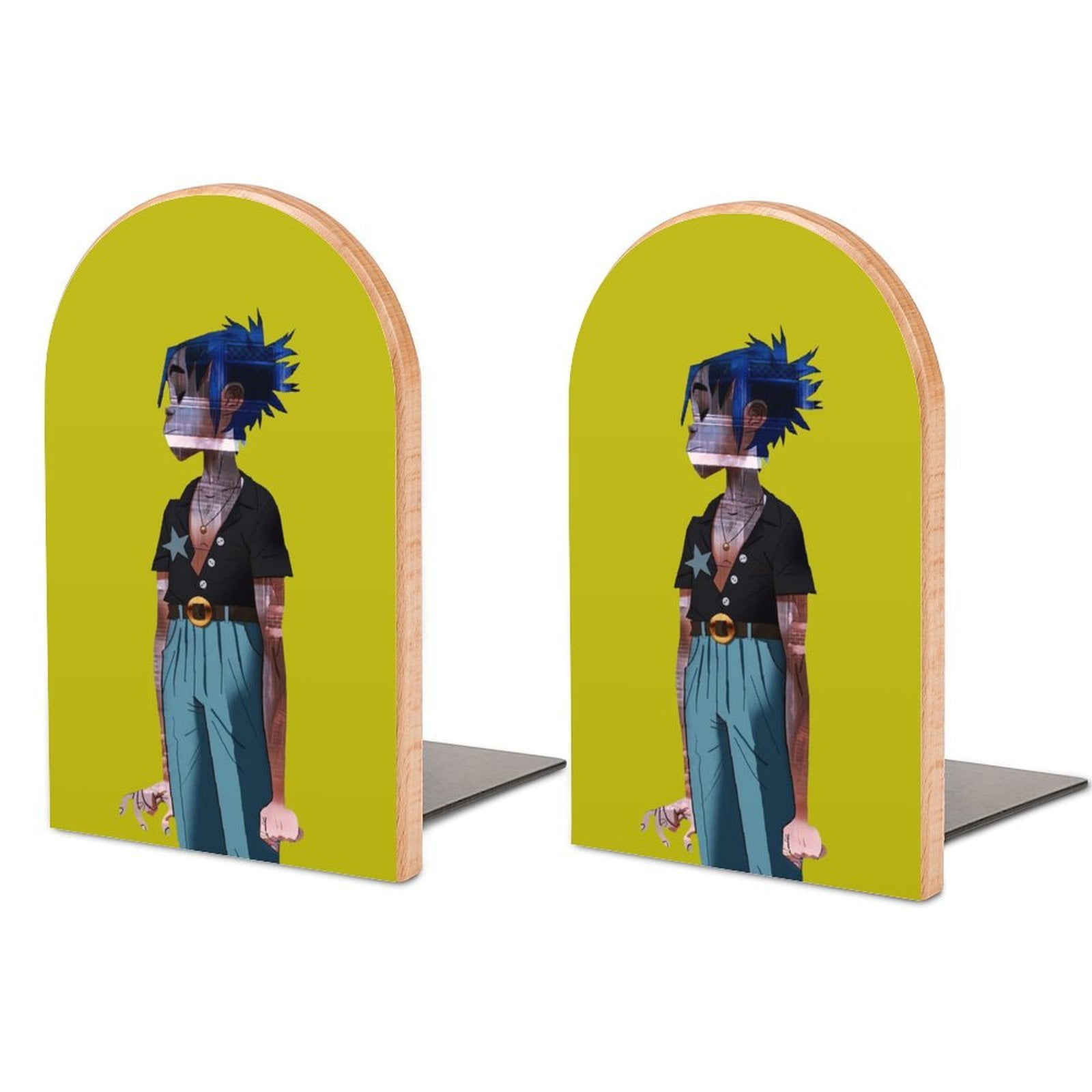 Gorillaz 2D Bookends Wood Book Divider Decor Shelves Non-Skid Book ...