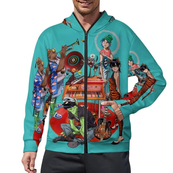 Gorillaz Full Zip Hoodies Hooded Long Sleeve Jacket Lightweight Sweatshirt Warm Winter Coats 3XL
