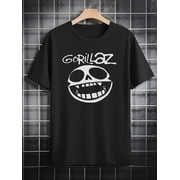 Gorillaz Graphic Print T-Shirt for Men, Casual Crew Neck, Cotton Tee with Slight Stretch, Summer Knit Fabric Regular Fit, with Humorous Skull Design, for Fashionable MenS Short Sleeve Shirt