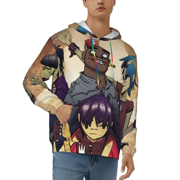 Gorillaz Men's Hoodie With Color Drawstrings Sweatshirt Hooded Pullover Print Winter Coat Jacket Medium