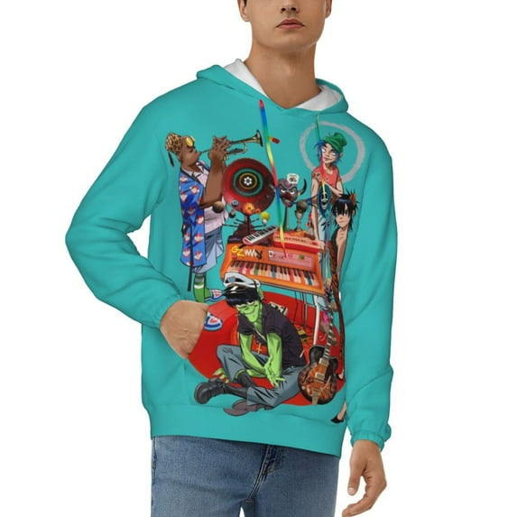 Gorillaz Men's Hoodie With Color Drawstrings Sweatshirt Hooded Pullover Print Winter Coat Jacket Medium