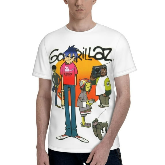 Gorillaz Men's Short-Sleeve T-Shirt Summer Casual Tee Top Breathable Crewneck T-Shirt Large
