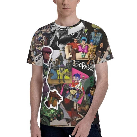 Gorillaz Men's Short-Sleeve T-Shirt Summer Casual Tee Top Breathable Crewneck T-Shirt Medium