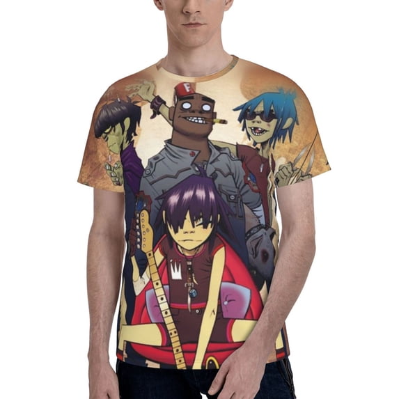 Gorillaz Men's Short-Sleeve T-Shirt Summer Casual Tee Top Breathable Crewneck T-Shirt Xx-Large