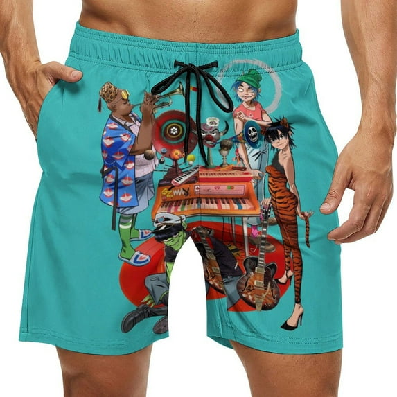 Gorillaz Men's Swim Trunks Board Shorts Drawstring Elastic Waist Quick Dry Swimsuits Beach Shorts with Pockets L