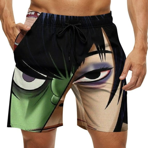 Gorillaz Men's Swim Trunks Board Shorts Drawstring Elastic Waist Quick Dry Swimsuits Beach Shorts with Pockets S