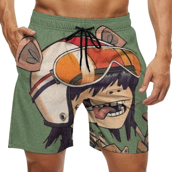 Gorillaz Men's Swim Trunks Board Shorts Drawstring Elastic Waist Quick Dry Swimsuits Beach Shorts with Pockets XL