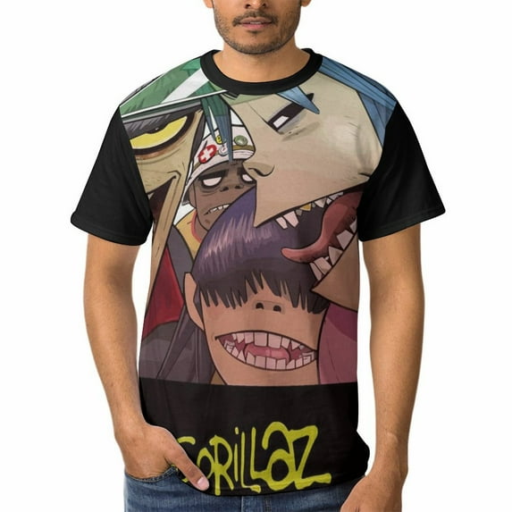 Gorillaz Tee Men's Short Sleeve Printed T-Shirt Casual Wear Round Neck Trendy Shirts Versatile Outfit Top XL