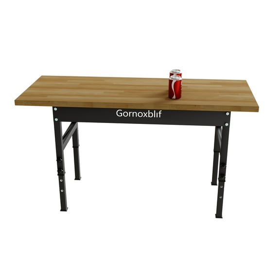 Gornoxblif 48" Adjustable Height Workbench, Rubber Wood Top Heavy Duty Work Bench with Power Outlets, 2200 LBS Load Capacity Hardwood Work Bench Table for Workshop