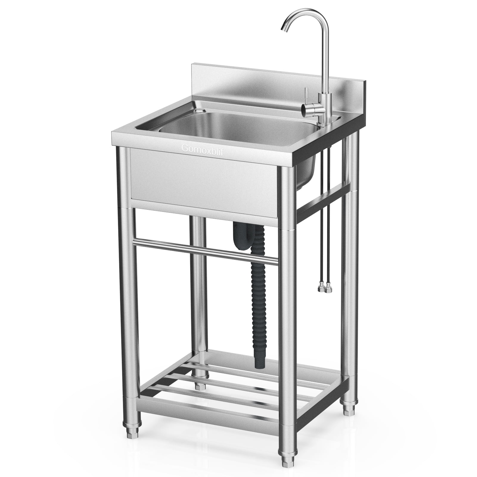 Freestanding Stainless Steel Utility Sink with Hot and Cold Water Pipes