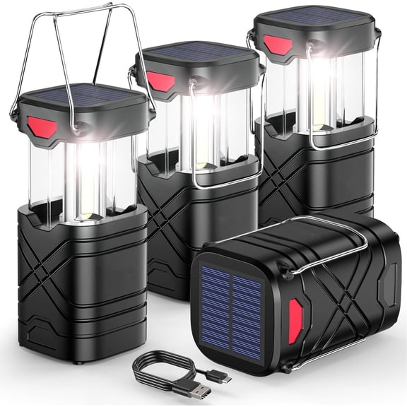Gorntack Camping Lantern, Rechargeable LED Lanterns, Solar Lantern Battery Powered Hurricane Lanterns Flashlight with 3 Powered Ways & USB Cable for Emergency, Power Outage, Hurricane Supplies
