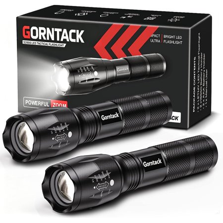 Gorntack Tactical Flashlight S2000-2 Pack Bright Military Grade LED Flashlights High Lumens - Portable Handheld Flash Light, 5 Modes Zoomable Waterproof Flashlights for Home Emergency Camping Outdoor