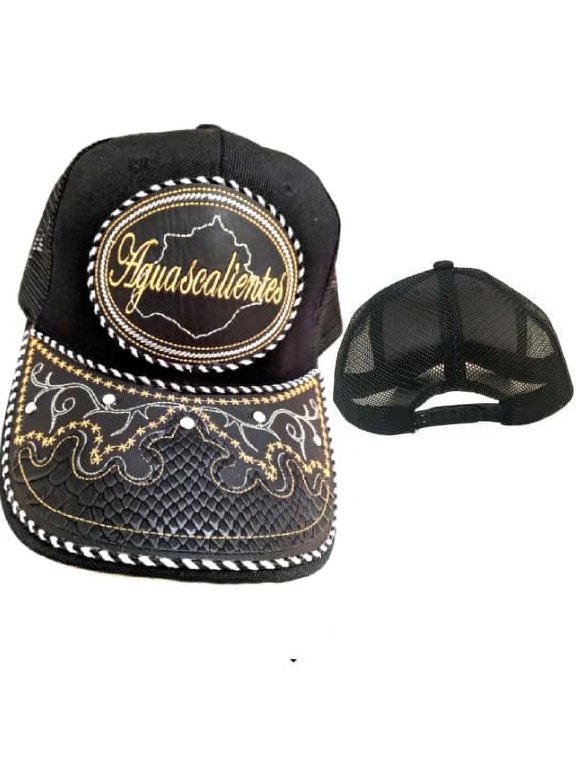 Aguascalientes Charro Hat, Embroidered, Black Snake Skin Design, Adjustable, Unisex